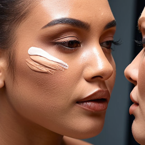 **

Makeup artist applying foundation to a woman's face. Focus on matching skin tone, avoiding a heavy or cakey look. Natural lighting.

**